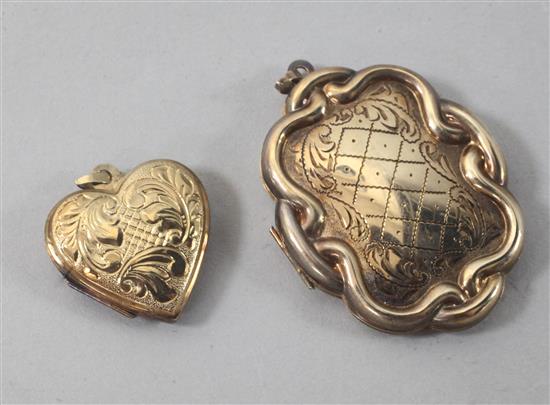 Two 9ct gold lockets, including heart shaped, largest 39mm.